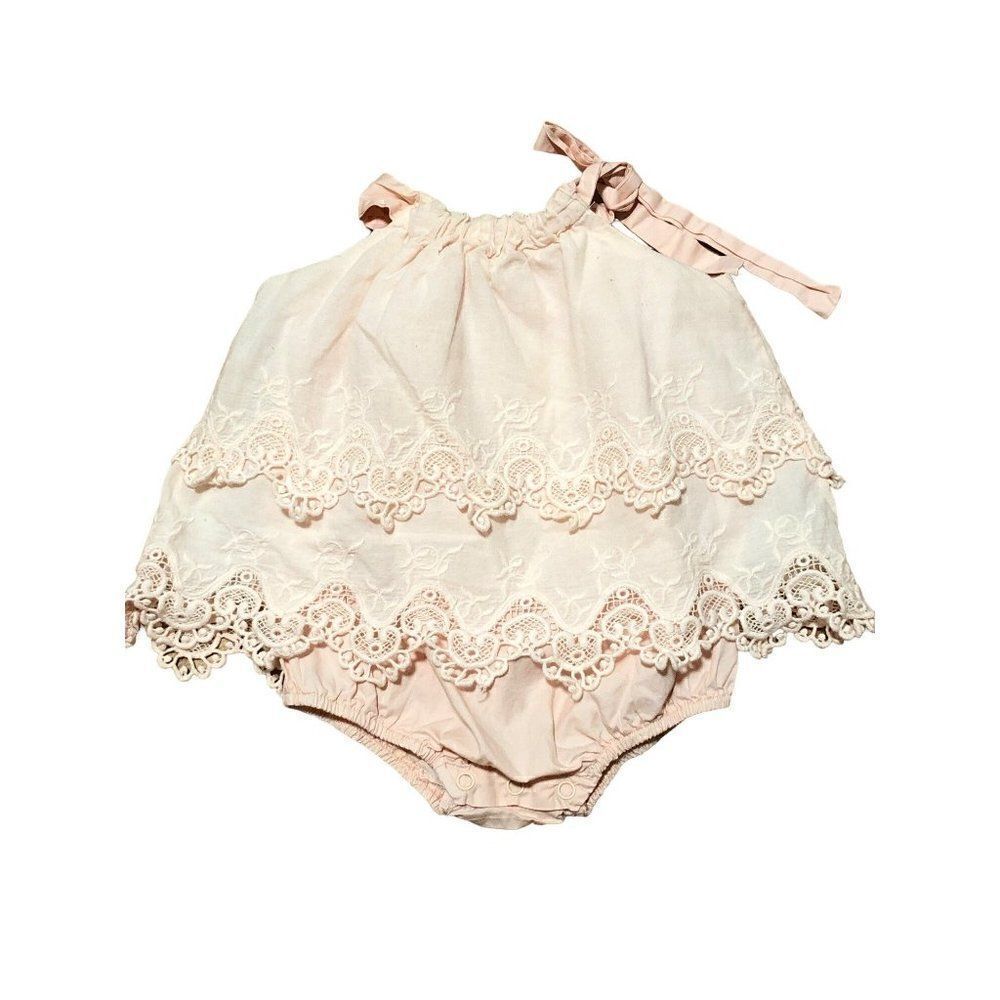 Colorful Childhood Pale Pink Girls Potrait Romper Victorian Style Size 6-12 M